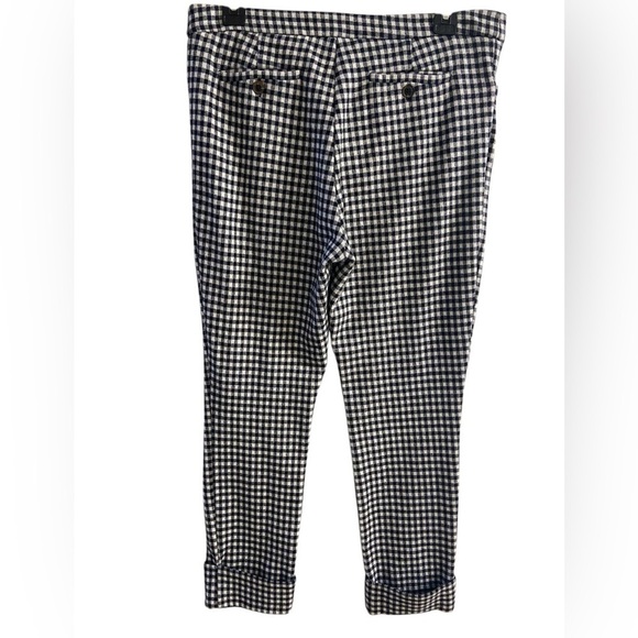 Anthropologie the essential crop flare Gingham‎ black white pants Sz 8 - Picture 2 of 6